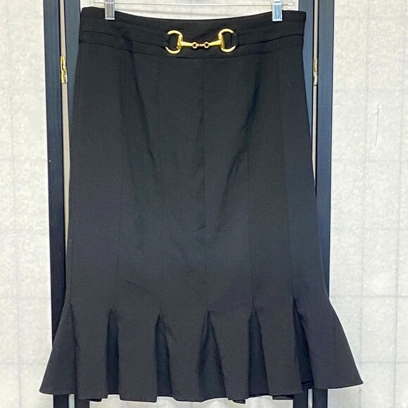 Sunny Leigh Dresses & Skirts - Sunny Leigh Vintage Black Midi Skirt Belt Gored Swirl Hem Classic Retro Style 10